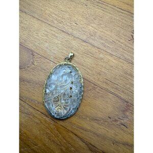 Vintage Pink Jadeite Ornate Brass Filigree Back